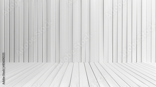 White wood lath wall isolated on white background in architecture concept, Mock up stats striped pattern texture, 3d illustration, White empty room with striped wall and striped floor interior © najeeb