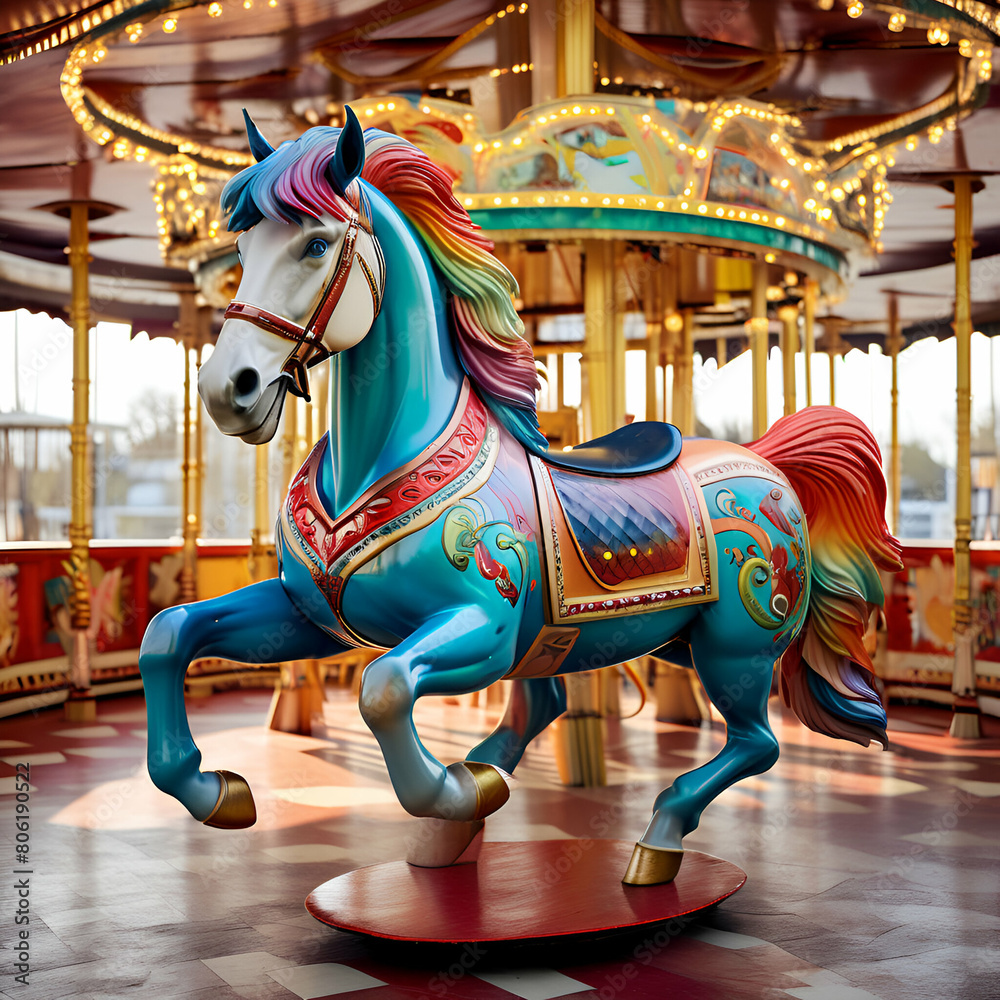 Colorful horse as part of a vintage merry-go-round