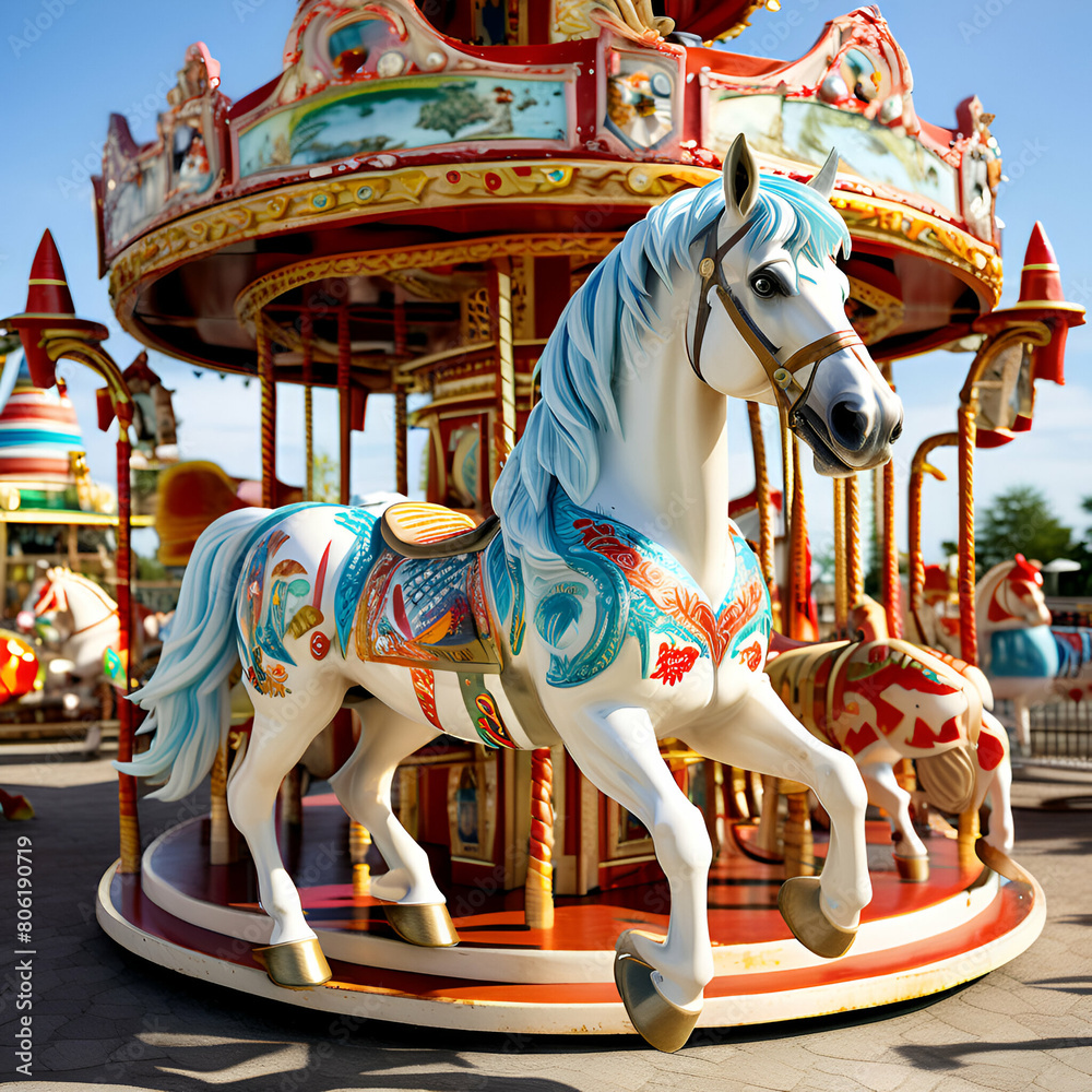 Colorful horse as part of a vintage merry-go-round