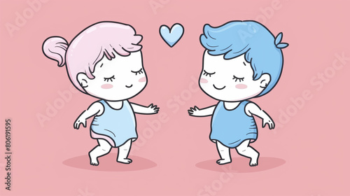 illustration of boy and girl babies. AI Generative