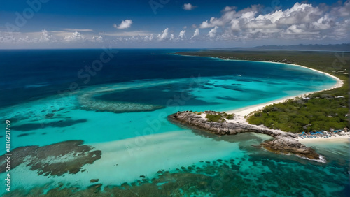 Stunning aerial view of pristine beaches and turquoise waters.