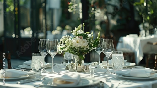 Decorated table in a restaurant for a special event as an official dinner or wedding celebration
