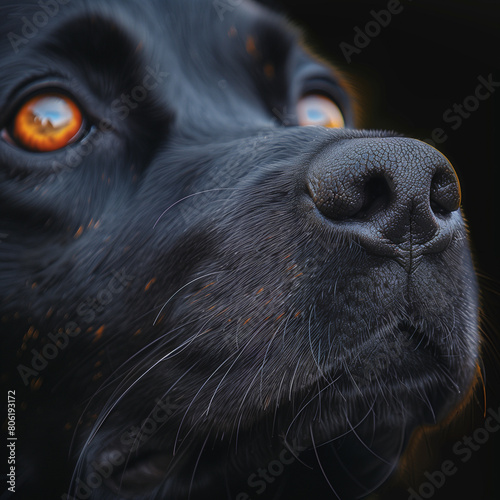 Intense Gaze of a Black Dog in Close-Up