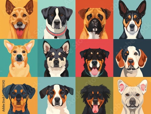 dog breeds  playful and colorful background