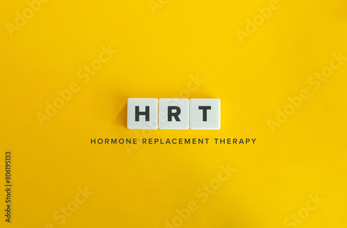 Hormone replacement therapy (HRT) Banner. Text on Block Letter Tiles on Flat Background. Minimalist Aesthetics.