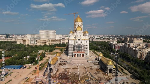 Catedrala Mantuirii Neamului Construction Site of the Romanian Orthodox Cathedral on a sunny day photo