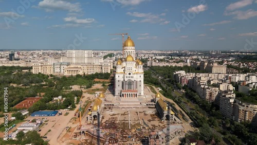 Catedrala Mantuirii Neamului Construction Site of the Romanian Orthodox Cathedral on a sunny day photo