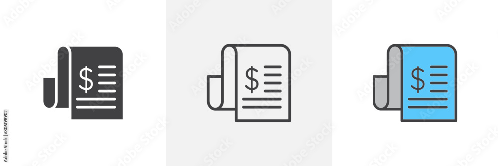 Financial Document Icon Set. Billing Statement Vector Symbol. Financial Document Icon Set. Billing Statement Vector Symbol.