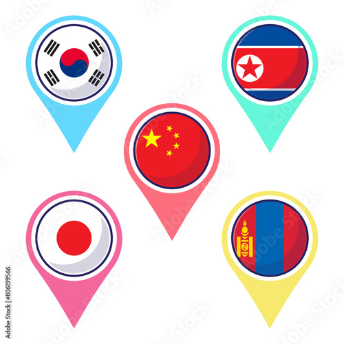 Flat vector of East Asian countries flag icon mascot collection