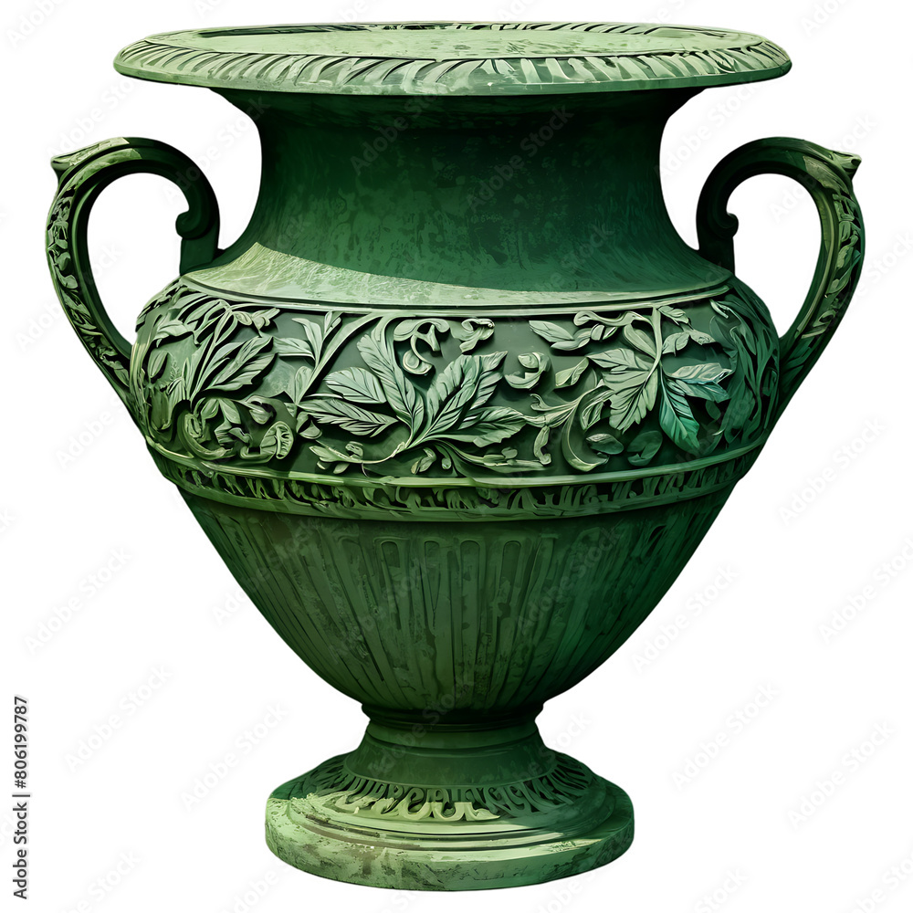 A decorative terracotta urn with classical engravings and patina Transparent Background Images 