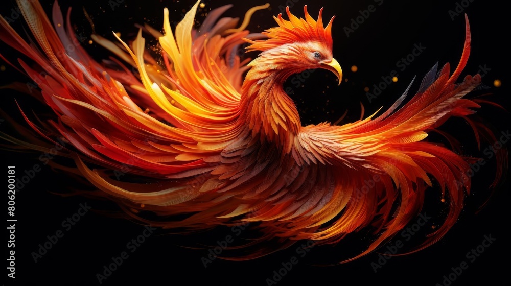 Craft a side profile of a graceful Phoenix Craft a side profile of a graceful Phoenix