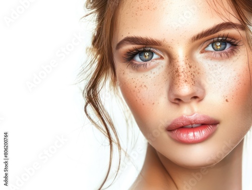 beautiful woman  pure clear skin  softness and beauty  white background