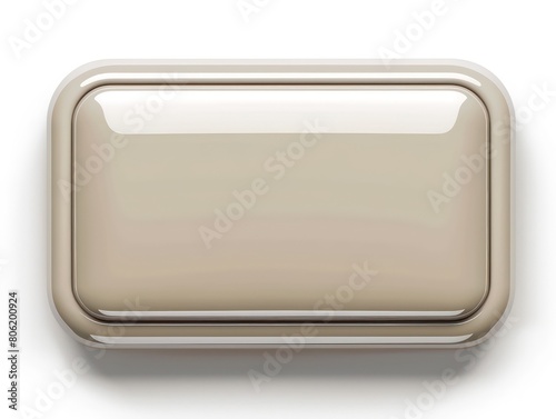 rectangular button, rounded edges, gray-beige color