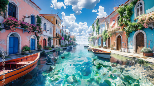 Venetian Canal with Gondolas, Historic Architecture and Vibrant City Life in Venice, Italy photo
