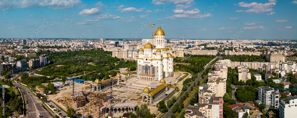Catedrala Mantuirii Neamului Construction Site of the Romanian Orthodox Cathedral on a sunny day