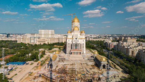 Catedrala Mantuirii Neamului Construction Site of the Romanian Orthodox Cathedral on a sunny day
