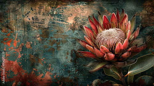 Watercolor floral template vintage look protea flower