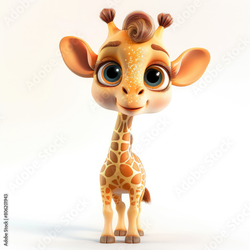 Playful girl giraffe cartoon  perfect for children s media and educational projects. The character features sparkly eyes  a fluffed mane  and a white background  ideal for captivating young minds.