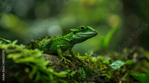 Green Lizard Blending into Vibrant Jungle Foliage on International Biodiversity Day
