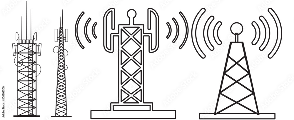 Fototapeta premium set of Radio tower icon. Vector. Electric tower icon. Antenna icon. Communication tower icon. Radio tower symbol, vector illustration