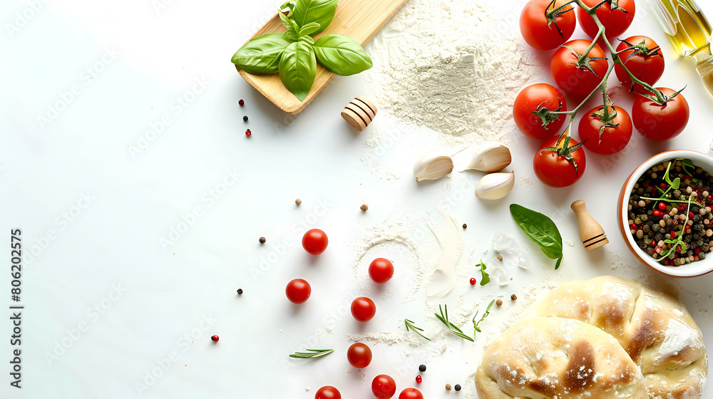 Baking ingredients on a light background