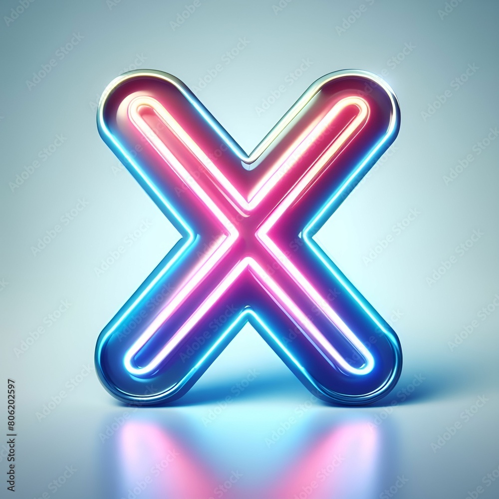 Close up of a neon lit letter x on a blue background Close up of a neon lit letter x on a blue background