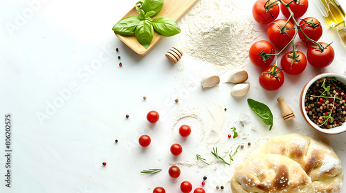 Baking ingredients on a light background