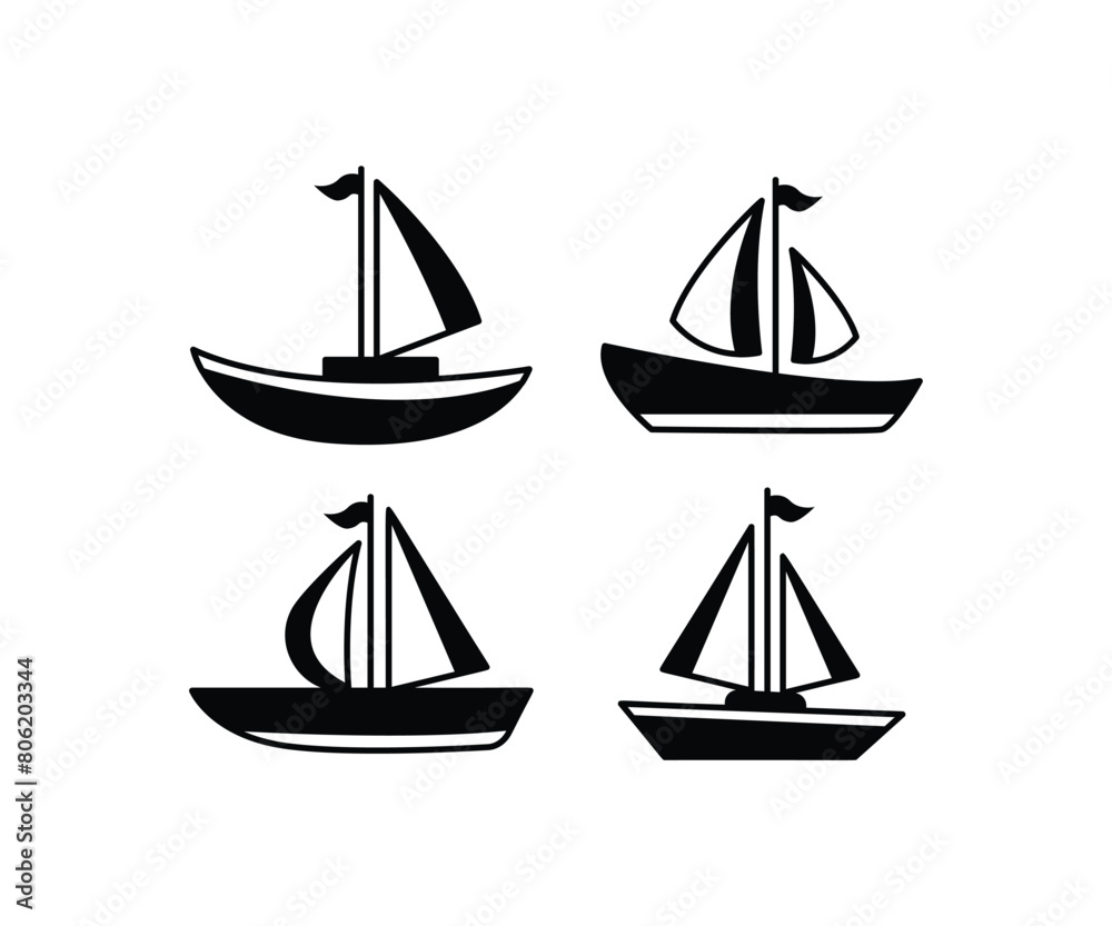 boat ship sailboat icon vector design simple black white flat minimal illustration collections sets