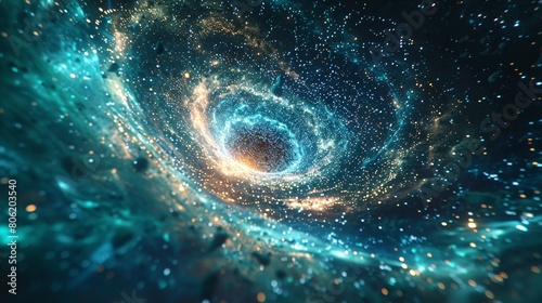 Teal and Gold Digital Galaxy in Big Data Cosmos