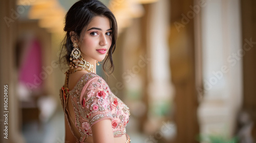 Young beautiful indian fashionable stylish woman in lehenga choli photo