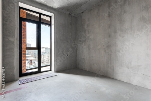 interior of the apartment without decoration in gray colors. rough finish