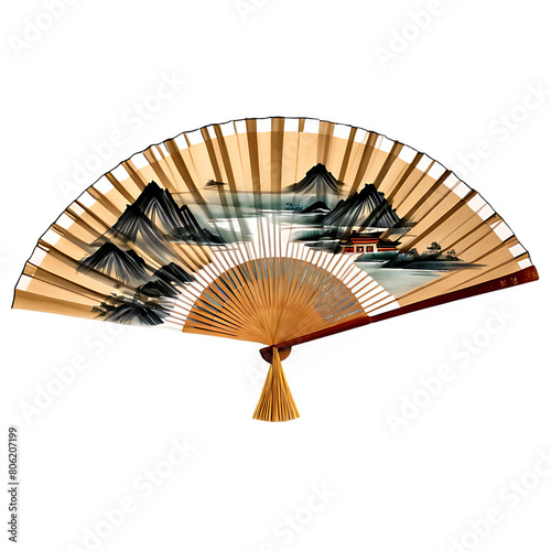 A hand-painted Chinese fan with silk panels and bamboo spokes Transparent Background Images 