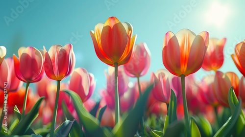 Vibrant tulips dance under the sun  showcasing a colorful spring spectacle