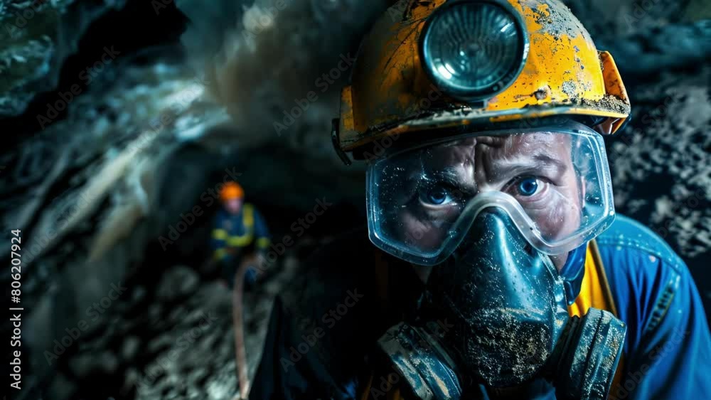With tools in hand a determined geologist navigates through a maze of dark tunnels their face partially obscured by a dusty respirator mask on a mission to uncover valuable natural . With tools in hand a determined geologist navigates through a maze of dark tunnels their face partially obscured by a dusty respirator mask on a mission to uncover valuable natural .