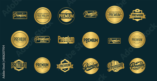 Golden Premium label badge design, text lettering