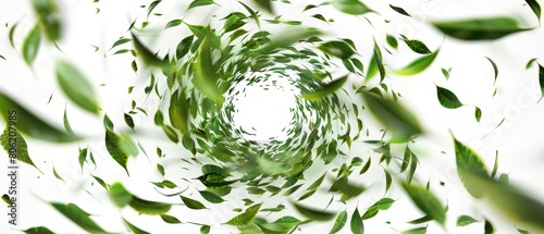 Swirling green leaf vortex against a pristine white backdrop