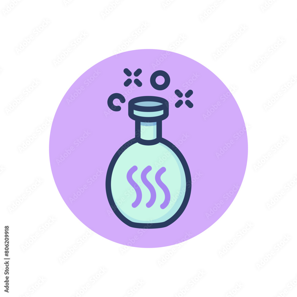 Round flask with reagent line icon. Liquid, glass, experiment outline sign. Chemistry and science concept. Vector illustration, symbol element for web design and apps Round flask with reagent line icon. Liquid, glass, experiment outline sign. Chemistry and science concept. Vector illustration, symbol element for web design and apps