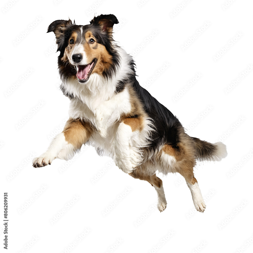 Fototapeta premium collie dog jumping and running isolated transparent