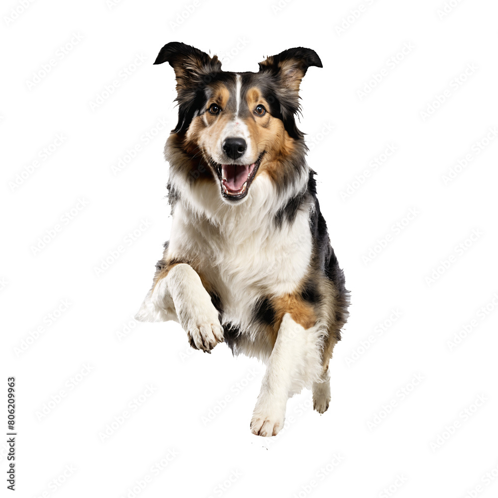 collie dog jumping and running isolated transparent