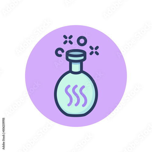 Round flask with reagent line icon. Liquid, glass, experiment outline sign. Chemistry and science concept. Vector illustration, symbol element for web design and apps