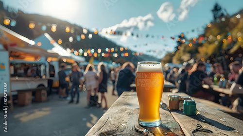 Vibrant Beer Festival Celebration with Revelers Enjoying Brews, Live Music, and Food Trucks in Ultra Realistic Photo photo