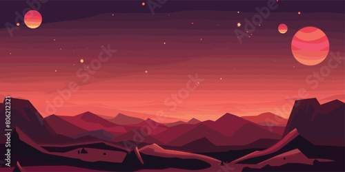 Cosmic Adventure, Cartoon Martian Landscape for Space Game Backgrounds
