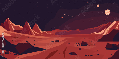 Cosmic Adventure, Cartoon Martian Landscape for Space Game Backgrounds