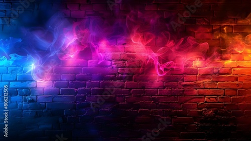 Weathered old brick wall illuminated by soft neon glow, each brick flickering with light. Concept Neon Brick Wall, Vintage Aesthetic, Soft Lighting, Urban Photography, Textured Background © Ян Заболотний