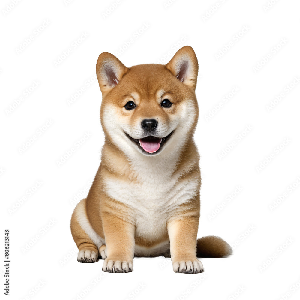 happy shiba inu dog puppy sitting isolated transparent