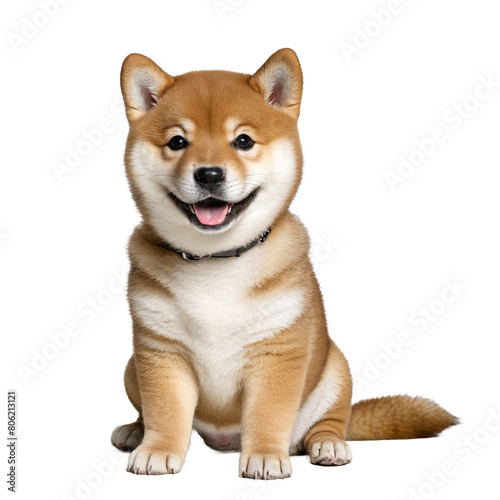 happy shiba inu dog puppy sitting isolated transparent