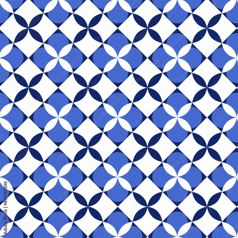 Fototapeta premium Seamless pattern with symmetrical elements. Oriental pattern in light and dark blue colors