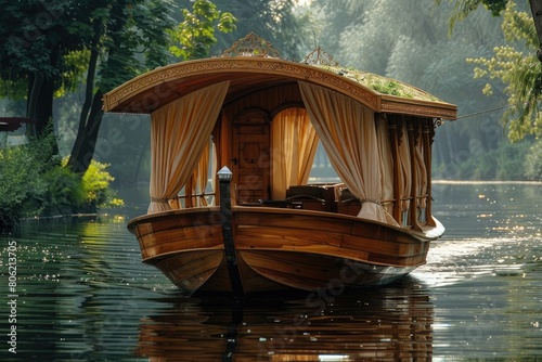 gallery of wooden boat with curtains on sides