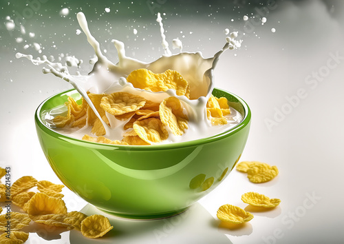Nutritious Cornflakes and Calcium-Rich Milk in a Splash Scene