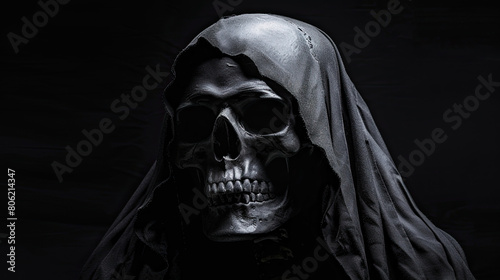 Spooky Scary Human Skull Grim Reaper Black Background